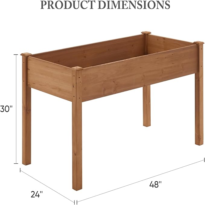 DUMOS Raised Garden Bed 48x24x30 Inch, Outdoor Planter Box with Legs, Elevated Wood Garden Bed with Liner for Herbs Flowers Vegetables, Wooden Planter Box for Patio, Balcony and Backyard, Brown