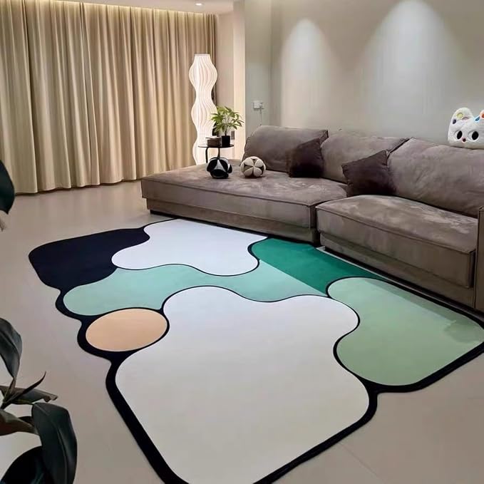 Modern Bedroom Irregular Area Rugs 2x3 Black Beige Green Geometric Pattern Odd Shaped Rug for Living Room Bedroom Nursery Farmhouse Dorm Home Office Carpets Washable Durable Thin Floor Mats
