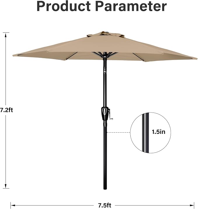 Simple Deluxe 2 Pack 7.5' Patio Umbrella Outdoor Table Market Yard Umbrella with 6 Sturdy Ribs for Backyard, Pool, Garden, Deck, Tan