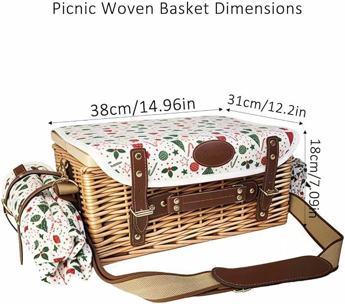 Wicker Picnic Basket Kit Set for 2 Adults with Blanket and Folding Wine Table,Multifunctional Picnic Set Insulated Portable Storage Capacity Full Tablewares,Camping,Outdoor,Wedding Gifts,Beach