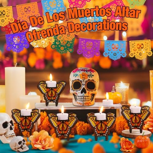 12 Pcs Lemonroad Day of the Dead Wooden Butterfly Candleholder Tabletop - Image 6