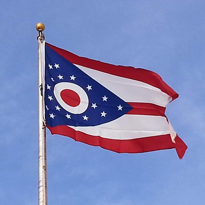 Ohio State 3x5 ft OH Flag - Heavy Duty 210D Nylon with Embroidered Stars - Outdoor/Indoor All Weather Burgee Flag with Strong Canvas Header/Brass Grommets/Sewn Stripes