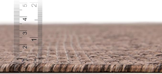 Unique Loom Collection Casual Transitional Solid Heathered Indoor/Outdoor Flatweave Area Rug (6' 1" x 9' Rectangle, Light Brown/Ivory)