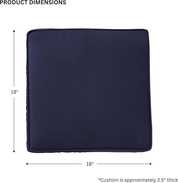 Sunbrella 18" x 18" Dining Chair Pad Cushion with Corded Edge, Soft Fiber Batting Insert, Removable Reversible Cover & Ties - Canvas Navy