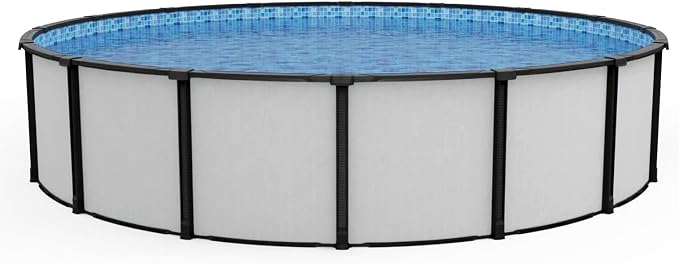 Lake Effect Pools 'Fiji' 18 ft Round Above Ground Swimming Pool | 52 Inch Resin Protected Steel Sided Walls | Bundle Includes: 25 Gauge Unibead Liner & Widemouth Skimmer