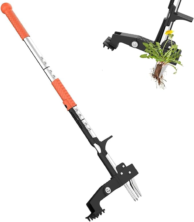 Fabater Weed Puller Tool, Gardening Stand Up Weeder Puller with 39.3" Ergonomic Long Handle and 4 Stainless Steel Claws, Heavy Duty Weed Remover Without Bending, Pulling or Kneeling