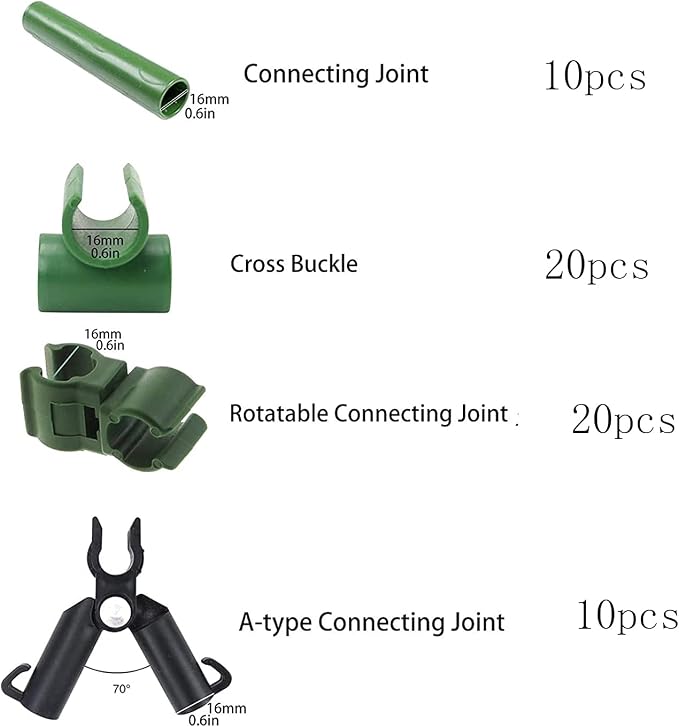 60pcs Adjustable Plant Trellis Connector Clip 3 Types Plant Stake Connectors Garden Tomato Sticks Clip for Plant Supports Climbing (16mm)