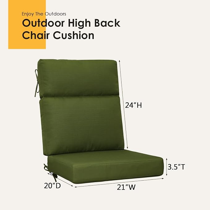 Outdoor High Back Chair Cushion, 2 Pack 44x21 inches Patio Chair Cushions Water Repellent Rocking Cushions Indoor Furniture Seat Pad, Deep Forest Green