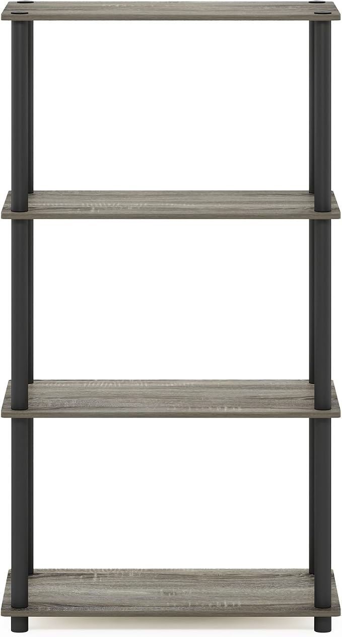 Furinno (99557GYW/BK) Turn-N-Tube 4-Tier Multipurpose Shelf Display Rack - French Oak Grey/Black