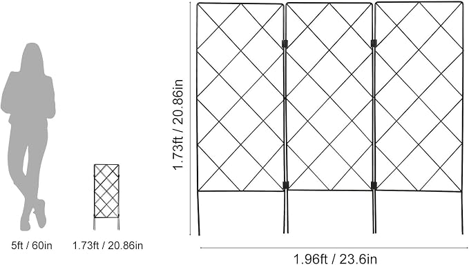 Flexible Folding Pot Trellis, 24'' Indoor Plant Trellis for Potted Climbing Plants, Wrought Iron Lattice Folding Trellis, Coated Flower Garden Trellis Support for Vines Rose Clematis Vegetables