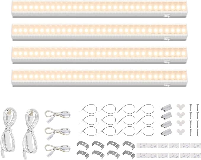 Barrina Grow Lights for Indoor Plants, Full Spectrum Sunlight, 1FT White Cover Plant Growing Lamp, LED Grow Light Bulbs, T5 Grow Light Strip, Plug and Play, Yellow, 4-Pack