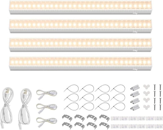 Barrina Grow Lights for Indoor Plants, Full Spectrum Sunlight, 1FT White Cover Plant Growing Lamp, LED Grow Light Bulbs, T5 Grow Light Strip, Plug and Play, Yellow, 4-Pack