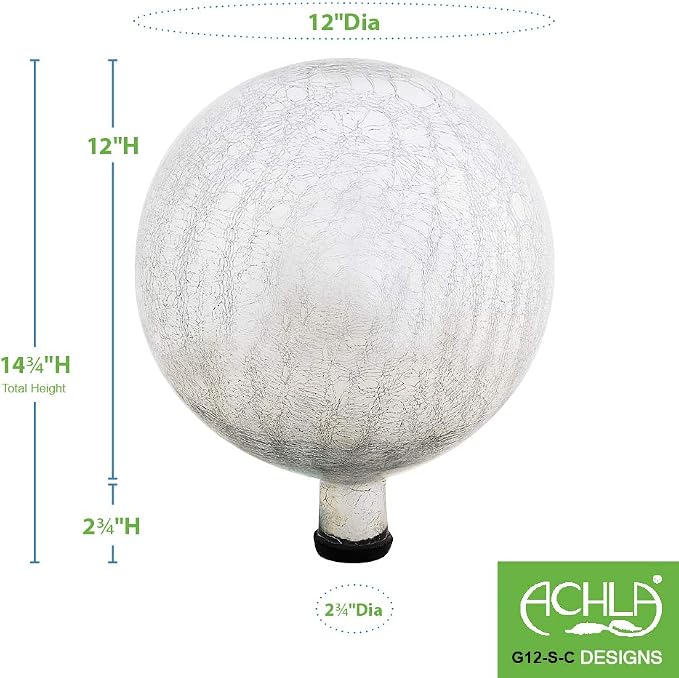 Achla Designs 12-Inch Crackle Gazing Globe Ball, Silver