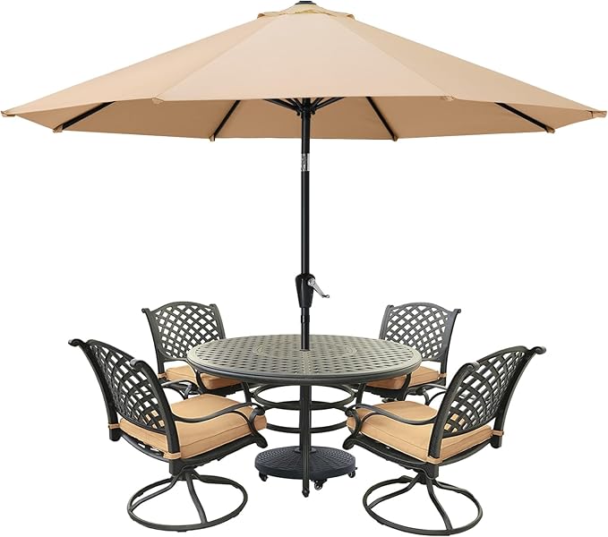MASTERCANOPY 10FT Patio Umbrella with Push Button Tilt and Crank, Outdoor Market Umbrella with 8 Sturdy Ribs, UV Protection & Waterproof for Garden, Deck, Backyard, Pool (Khaki)