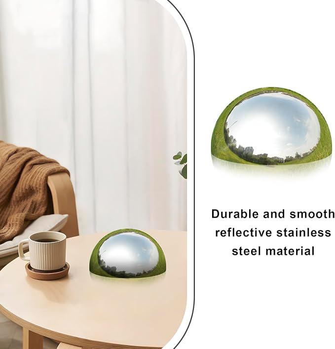 Gazing Ball Garden Mirror Globe, 8 Inch Polished Hollow Ornament Sphere | Stainless Steel Floating Reflective Hemisphere for Home Outdoor Pond Housewarming Swimming Pool Decoration, Silver