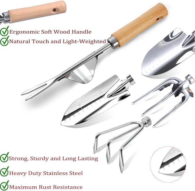 Garden Tool Set 11-Piece Heavy Duty Gardening Hand Tools - Rust-Resistant Stainless Steel with Durable Stylish Garden Tools Organizer Tote Bag, Perfect Gardening Gift for Women, Mom & Garden Lovers