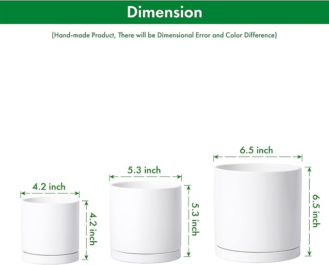 D'vine Dev White Terracotta Pots for Plants, 4.2 Inch 5.3 Inch 6.5 Inch, Succulent Planter Pot with Drainage and Saucer, 40-T-A-1