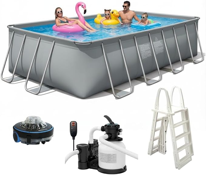CaliFun Soft Sided Frame Pool Durable and Spacious Above Ground Pool Package with Highend Pump and Filter Equipment Set, Heavy-Duty 30 Mil Liner (10' x 18' Rectangle)
