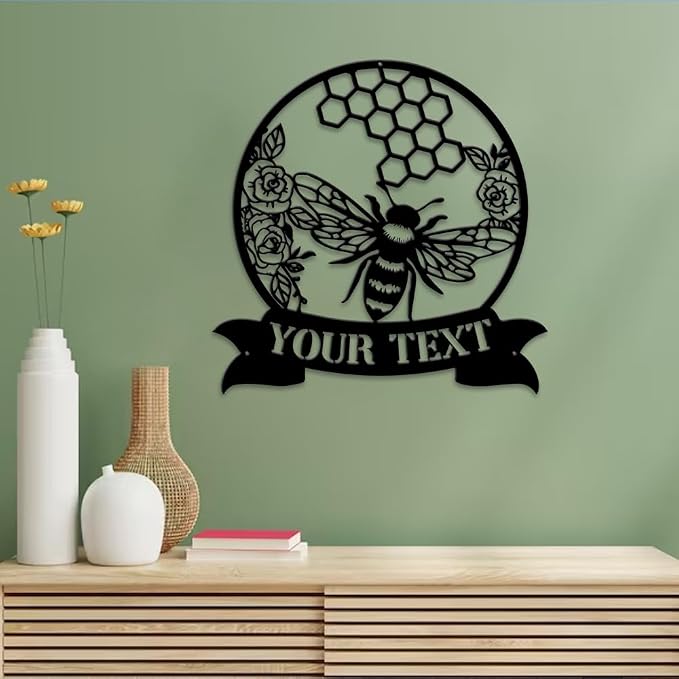 MeMate Garden Sign to Personalize, Bee Farm Sign, Custom Name Sign Metal for Bee Lovers, Bee Garden Art Decorations, Personalized Bee Farm Sign, 8-24 inches Large Metal Sign, Gift for Beekeeper