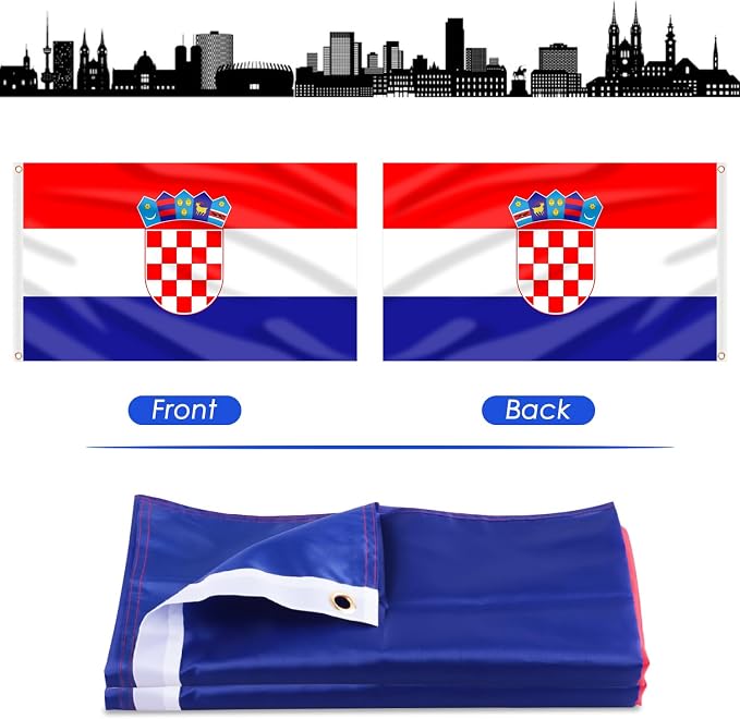 AhfuLife Croatia Flag 5ft x 3ft for Party Decorations, 2 Pcs Large Croatian Flag Polyester Double Side with Brass Eyelets for Eurovision Euro Football World Cup Garden Decorations