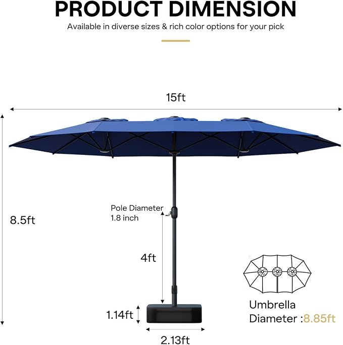 Sannwsg Outdoor Patio Umbrella,Table Umbrella with Push Button Tilt and Crank,Market Umbrella with 8 Sturdy Ribs,Yard Umbrella