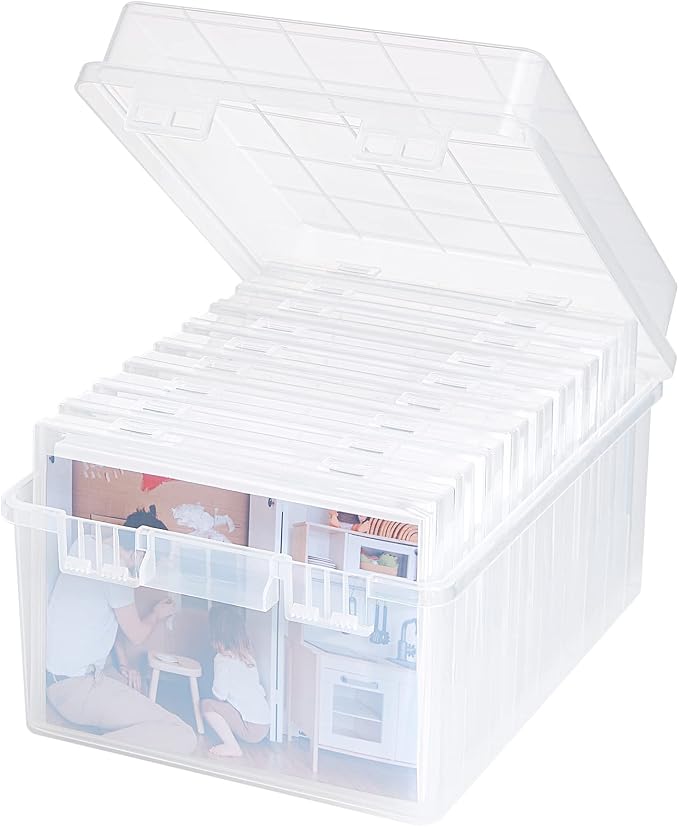 Lifewit 1 Pcs Photo Storage Set with 9 pcs 5"x7" Inner Photo Box& 28 x 22 cm/11x8.5 Transport Case, Craft Organizer for Seed Cards Pictures Office Supplies with 1 Sheet Label Sticker, Clear