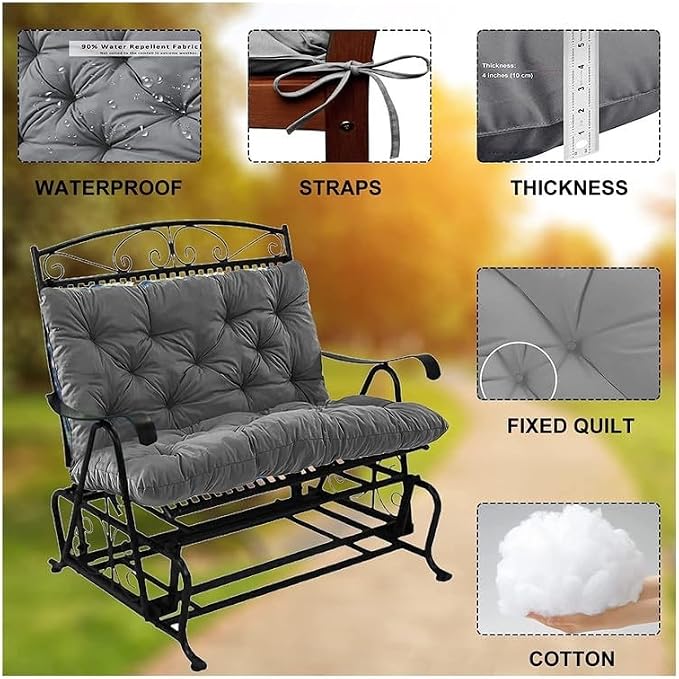 Swing Cushion Replacement Outdoor Porch Waterproof Bench Cushion 2-3 Seater Washable Bench Replacement Cushions for Outdoor Patio Porch Swing Cushions
