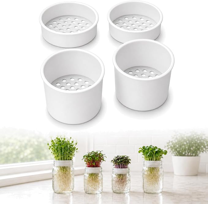 Microgreens Growing Trays for Standard Mouth Mason Jars, 4-Pack | Microgreens Growing Kit (2 Deep, 2 Shallow) | 2.44-Inch indoor Hydroponic Sprouting trays for Pea, Mung Bean, Sunflower &More