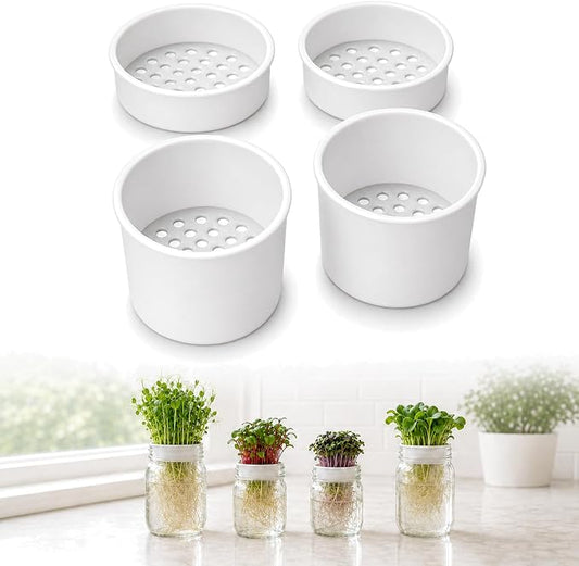 Microgreens Growing Trays for Standard Mouth Mason Jars, 4-Pack | Microgreens Growing Kit (2 Deep, 2 Shallow) | 2.44-Inch indoor Hydroponic Sprouting trays for Pea, Mung Bean, Sunflower &More