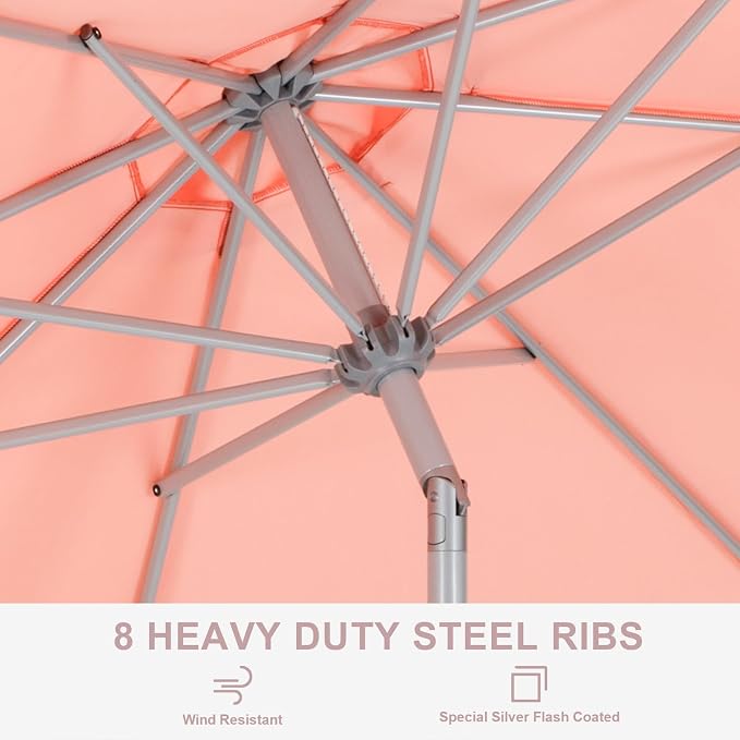 Tempera Patio Umbrellas Arc Edge Outdoor Table Market Umbrellas with Crank & Pust Button Tilt|Auto-Tilt, 8 Steel Ribs, High Color-Fastness Canopy