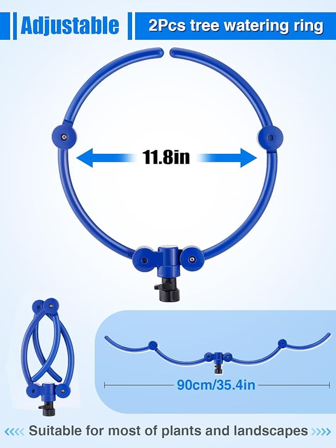 2Pcs 360° Tree Water Sprinkler, Adjustable Tree Watering Ring with Y Hose Splitters, Circle Tree Root Irrigation System for Outdoor New Trees Shrubs Plants Garden Beds