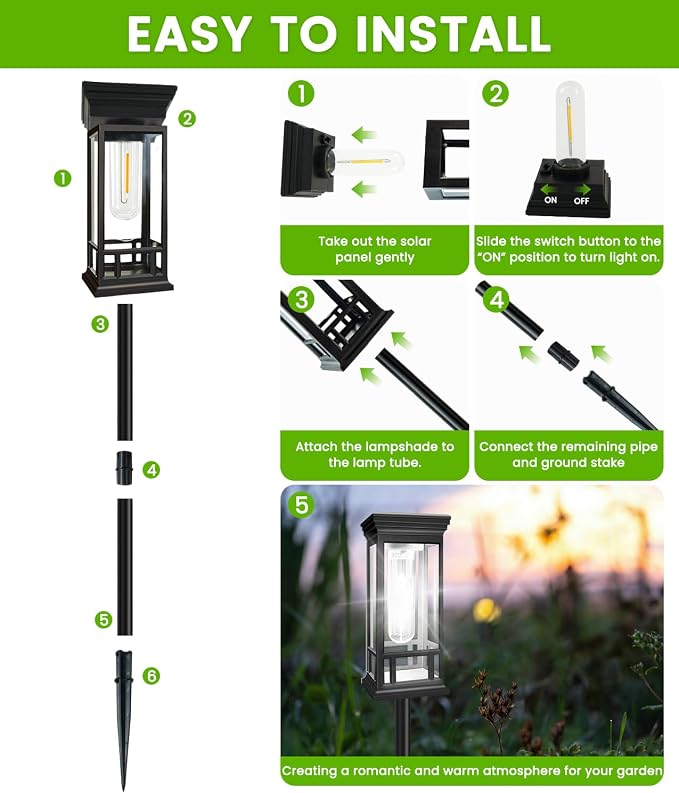 8 Pack Solar Pathway Lights Outdoor, Taller Bright Solar Path Lights Waterproof, Auto On/Off Solar Powered Garden Lights for Outside Landscape Path Yard Walkway Lawn Driveway Patio Lighting Decor
