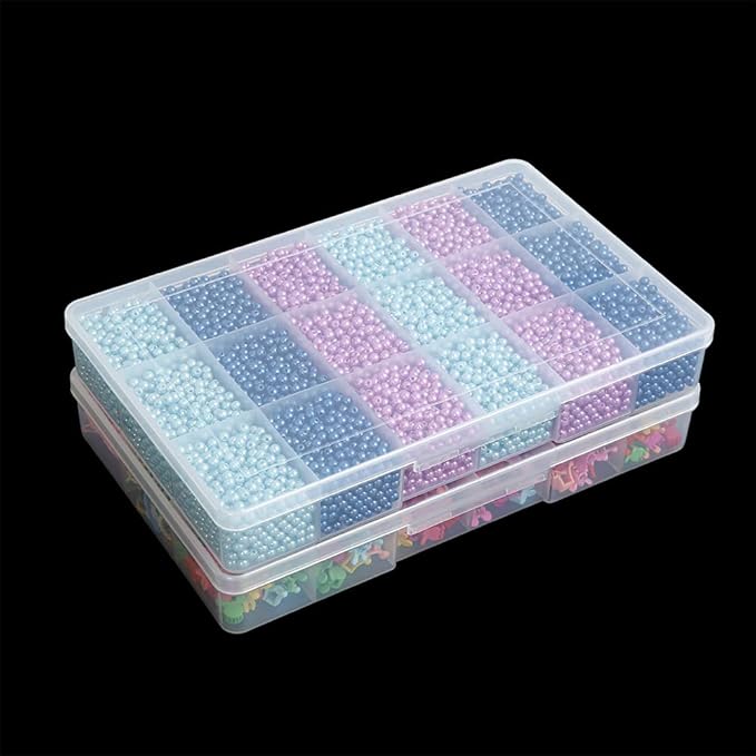 2 Pack Fixed 18 Grids Clear Plastic Compartment Container Case, Transparent Organizer Storage Divider Box with Lid for Bead, Button, Hardware, Screw, Sewing Kit, Craft Supplies