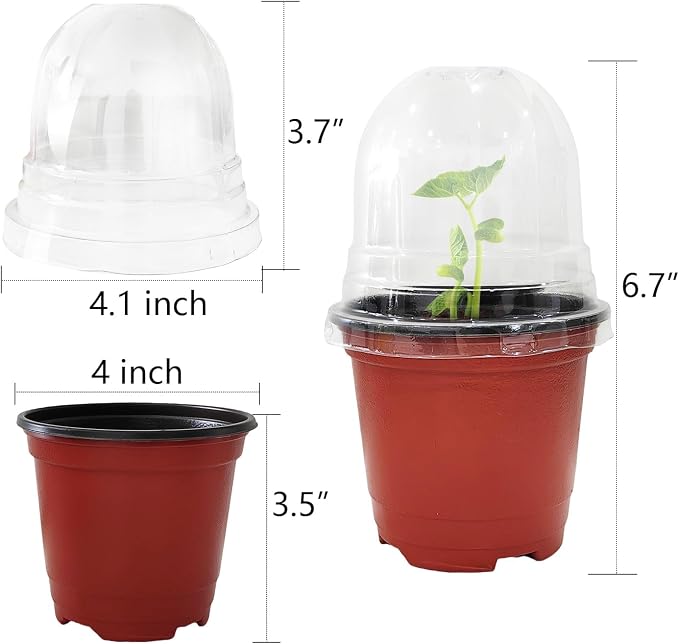 RooTrimmer Plant Nursery Pots with Humidity Domes, 50 Sets 4 Inch Soft Nursery Pots Quality Ones (50 Red Pots + 50 Clear Lids), Quality Seeds Starting with Cover