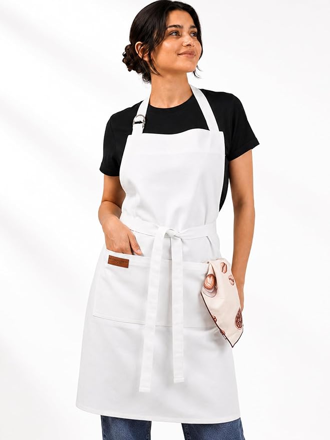 100% Cotton Kitchen Apron with 2 Pockets – Adjustable Chef Apron for Cooking Baking BBQ – Unisex Apron