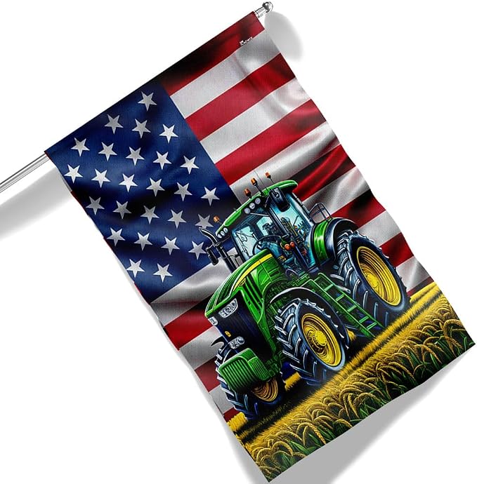 American Flag-Farm Tractor American Flag TPT1600Fv1, House Flag (29.5" x 39.5")-USA Flags Premium Polyester-Decorative Indoor Outdoor Flag