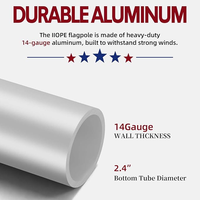 25FT Telescoping Flag Pole for Outside House, Extra Thick Telescopic Flagpole with USA Flag, Inground Outdoor Use, Camper RV, Residential & Commercial, Complete Hardware & Top Ball (Silver)