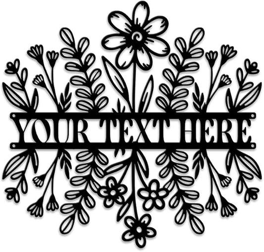 MeMate Custom Name Garden Sign - Metal Flowers Art Decoration, Personalized, 8-24 Inches, Housewarming Gift