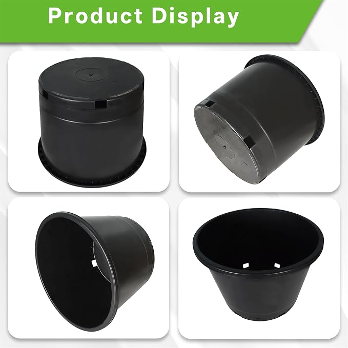 10 Pcs 10 Gallon Short Pots for Plants, Sturdy Plastic Planter Pots with Drainage Holes, Large Plastic Planters, Garden Planter Pots for Seedlings, Succulents