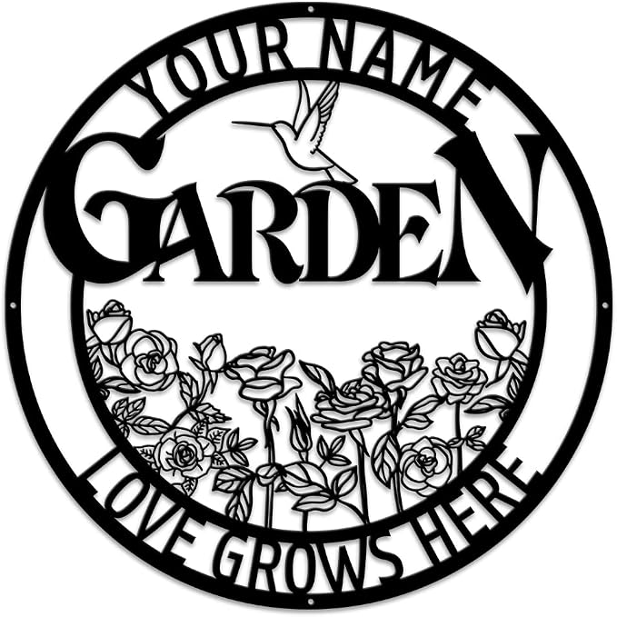 MeMate Large Garden Sign, Metal Garden Signs to Personalize, Personalized Signs, Garden Sign for Vegetable She Shed, Customized Name Wall Art Outdoor Decor, Plaque Mom Grandma,Rose Garden