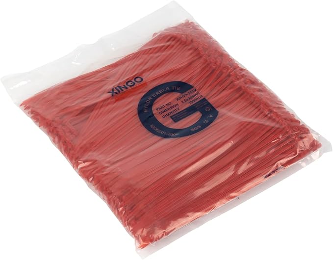 XINGO 1000 PCS 8 inch Cable Zip Ties, 18lb Strength, Small Tie Wraps Self-Locking Nylon Zip Ties for Indoor and Outdoor Use (Red)