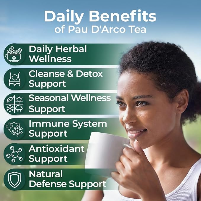 40 Bags Pau D'Arco Herbal Tea (Tabebuia Impetiginosa) - 40 Count 1.5g Bags Dried Pau D'Arco Bark Herb Tea