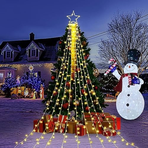 Outdoor Christmas Decorations Star String Lights, 320 LED 11.5 ft Waterfall Tree Lights with 8 Lighting Modes Christmas Star Lights for Indoor Outdoor Yard Home Festival Party Xmas New Year Decor - Image 3