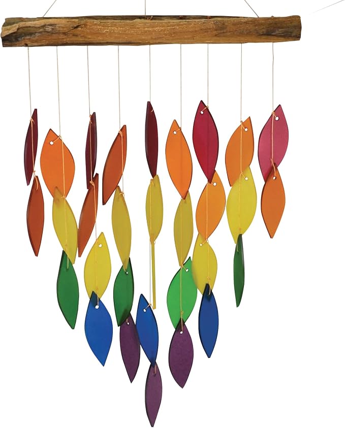 Blue Handworks Rainbow Waterfall Glass Wind Chime | Handcrafted Waterfall Glass Wind Chime Spanning the Full Rainbow Spectrum - Violet, Blue, Green, Yellow and Red