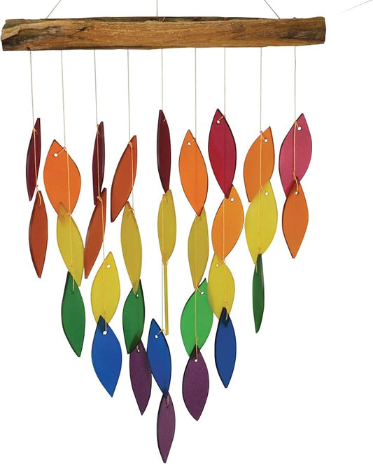 Blue Handworks Rainbow Waterfall Glass Wind Chime | Handcrafted Waterfall Glass Wind Chime Spanning the Full Rainbow Spectrum - Violet, Blue, Green, Yellow and Red