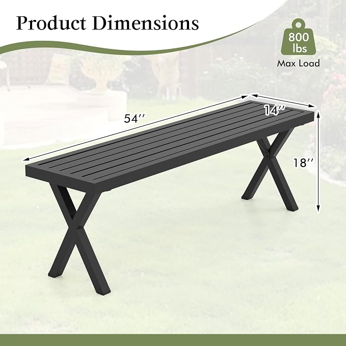 Giantex 2 Pack Outdoor Bench, 54" Metal Garden Bench with Slatted Seat, X-Shaped Legs, Heavy-Duty Patio Backless Loveseat, Load 800 LBS, 2-Person Park Bench for Lawn, Yard, Porch, Black