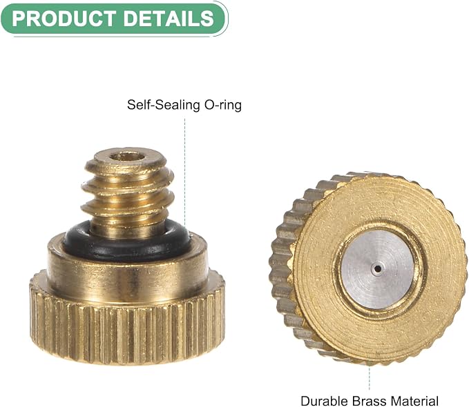 M METERXITY 30-Pack Brass Misting Nozzle, 0.016" 0.4mm Orifice 10/24 UNC O-Ring Replacement Mister Nozzles Plug Mister Heads for Garden Patio Outdoor Cooling System Low-Pressure Atomizing