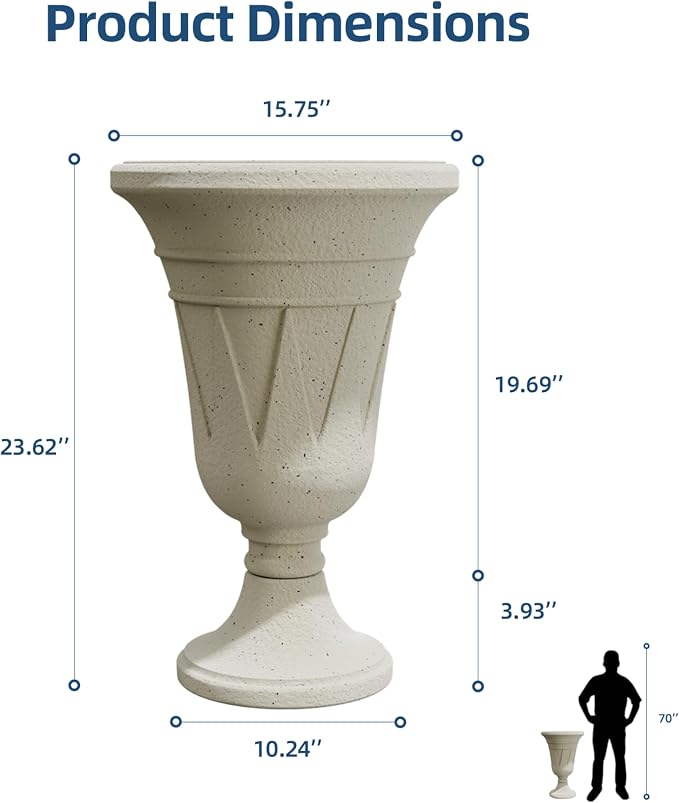 Tall Urn Planters for Outdoor Plants Set of 2-23.6" H Vintage Trophy Design Outdoor Planters for Porch Decor with Drainage Hole, Indoor Large Flower Pots, Pedestal Planter/Garden Vase, Beige