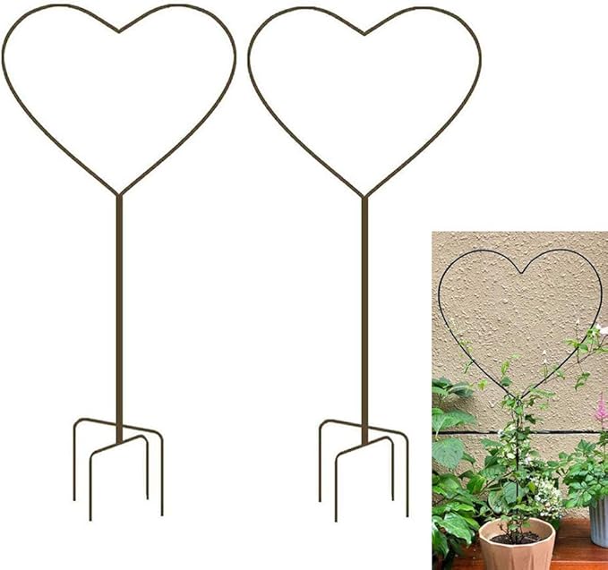 2 Pack 34Inch Garden Trellis for Climbing Plants, Meatal Heart Shape Plant Support Decorative Plant Trellis Potted Vines Vegetables Flowers Rose Jasmine Pea Clematis Ivy Cucumbers