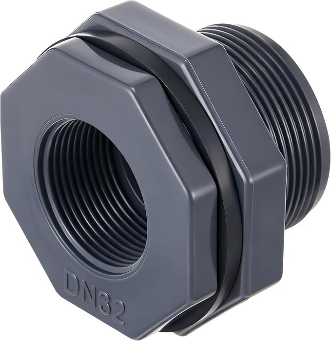 1 Pcs 1-1/4 Inch Bulkhead Fitting PVC Water Tank Connector Plumbing Pipe Threaded Bulkhead Fitting NPT for Rain Barrels, Water Tanks, Aquariums, Tubs, Pools